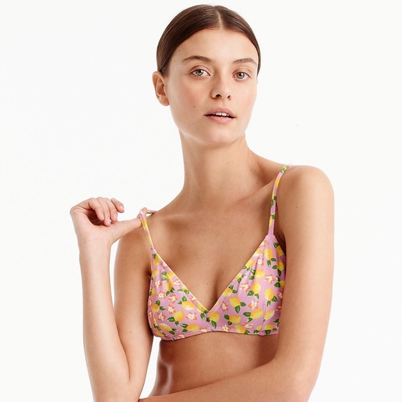 J Crew Lemon Print French Cross-Back Bikini Top - Picture 2 of 3